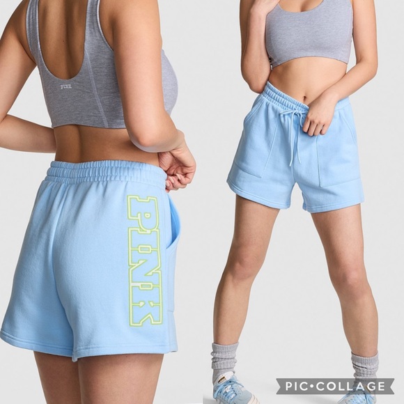 PINK Victoria's Secret Pants - PINK Victoria's Secret Blue Athletic Shorts High-Waisted Relaxed Fit
